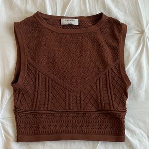 Aritzia Babaton brown cropped knit sweater top XS